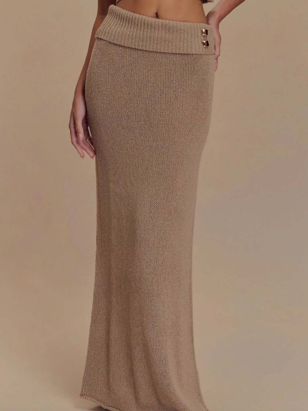 MESHKI Knit Maxi Skirt with Gold Detailing